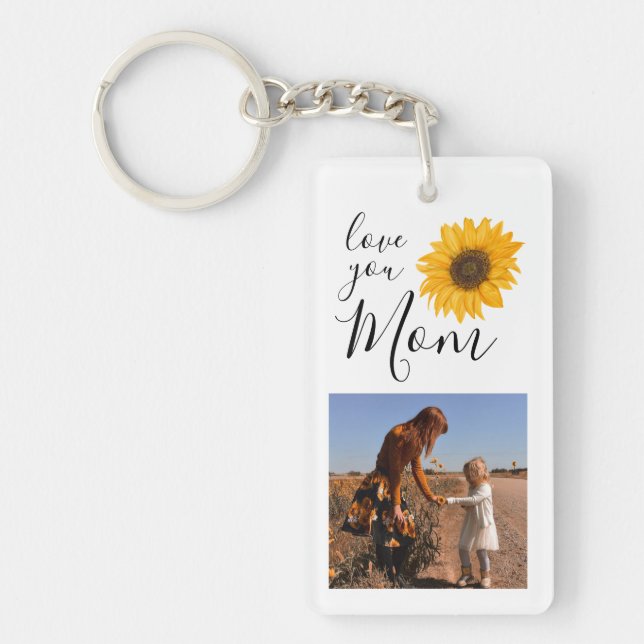 Mom Family Photo Collage Sunflower Keychain (Front)