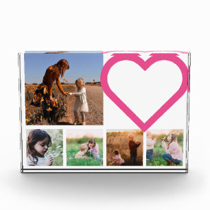 Mom Family Photo Pink Heart Modern Block
