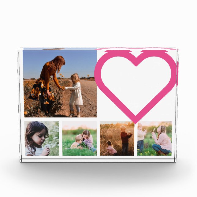 Mom Family Photo Pink Heart Modern Block (Front)