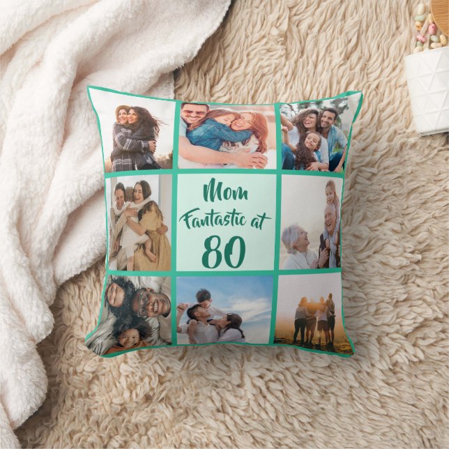 Mom fantastic at 80 birthday modern photo collage throw pillow (Blanket)