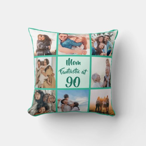 Mom fantastic at 90 birthday modern photo collage throw pillow