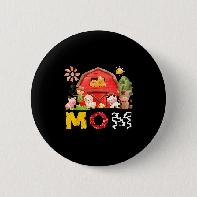 Mom Farm Cow Birthday Boy Matching Family Matching Button (Front)