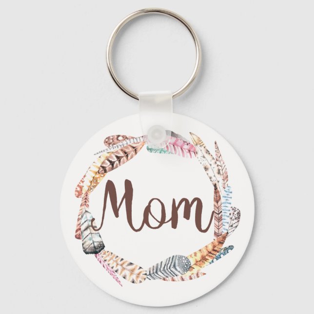 Mom Feather Wreath -2.25" Basic Button Keychain (Front)