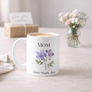 Mom February Birth Flower with Kids Names Coffee Mug