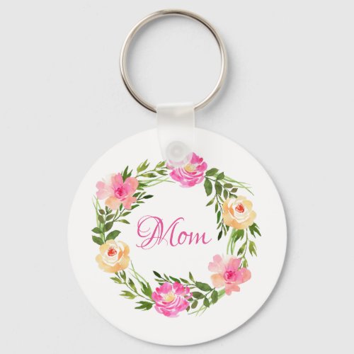 Mom Feminine Floral Mum Personalized Watercolor Keychain