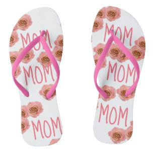 "MOM" Flip Flops Pink Floral