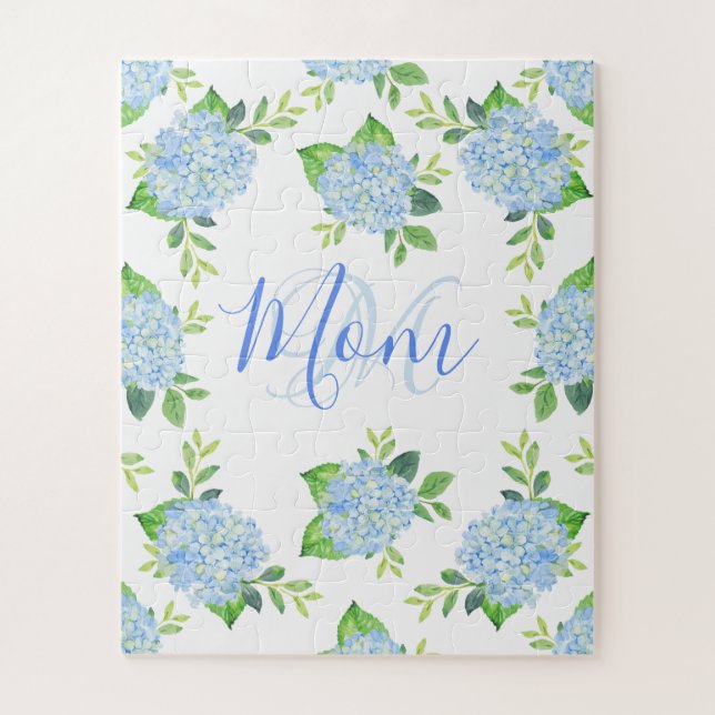 Mom Floral Blue Hydrangea Mother's Day Jigsaw Puzzle (Vertical)