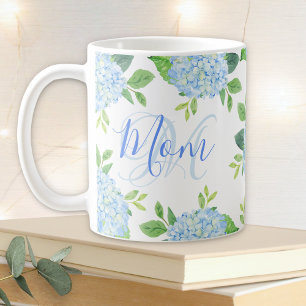 Mom Floral Blue Hydrangea Watercolor Modern Coffee Mug