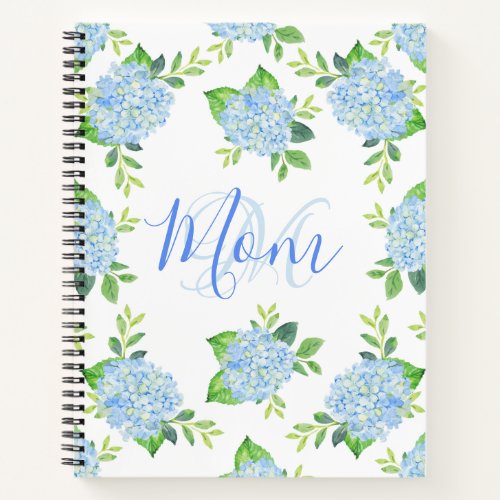 Mom Floral Blue Hydrangea Watercolor Modern Notebook