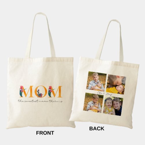 Mom Floral Custom Photo Shopping Tote Bag