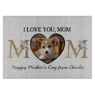 Mom floral heart custom photo from the dog cutting board