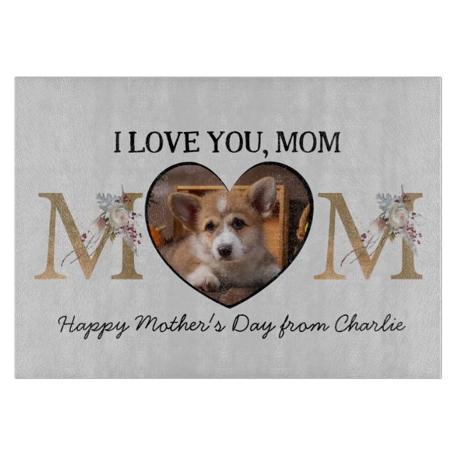 Mom floral heart custom photo from the dog cutting board (Front)