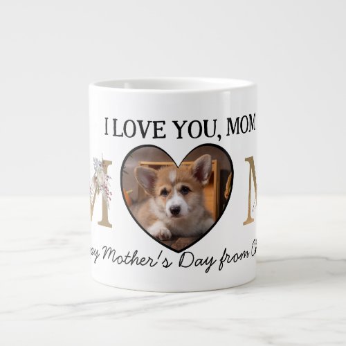 Mom floral heart custom photo from the dog giant coffee mug