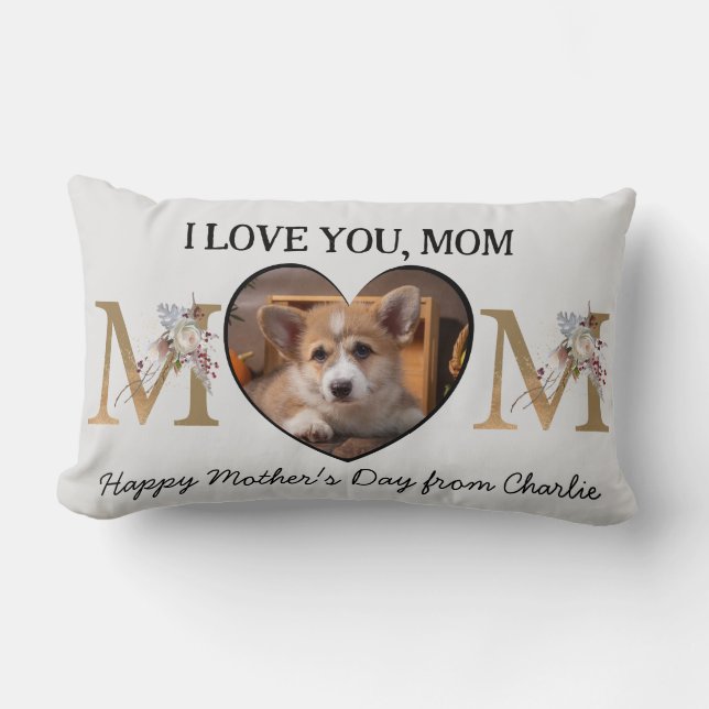 Mom floral heart custom photo from the dog lumbar pillow (Front)