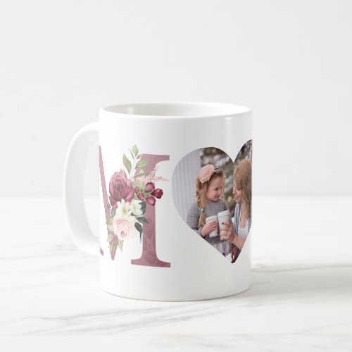 Mom Floral Heart Photo Botanical Coffee Mug