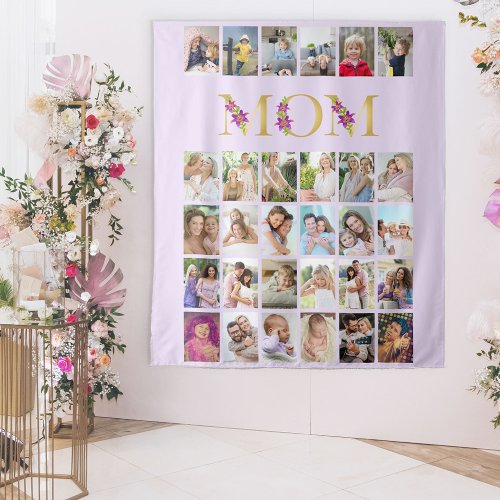 Mom Floral Letters 30 Vertical Photo Collage Lilac Tapestry