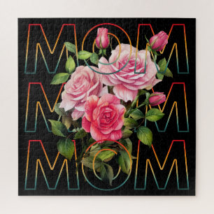 Mom Floral Typography Mothers Day Gift Jigsaw Puzzle