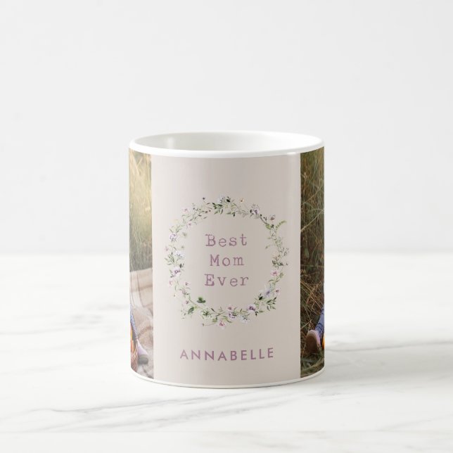 Mom floral wreath gift simple elegant girly coffee mug (Center)