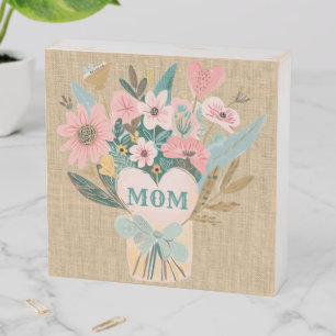 Mom Flower Bouquet Wooden Box Sign
