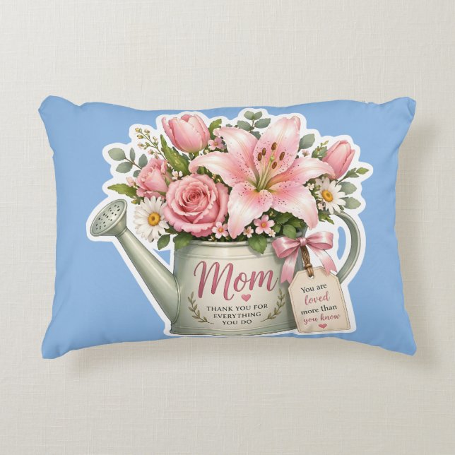 Mom Flower Watering Can Accent Pillow (Front)