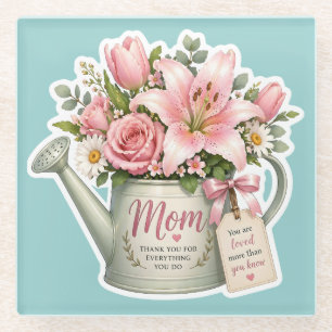 Mom Flower Watering Can Glass Coaster