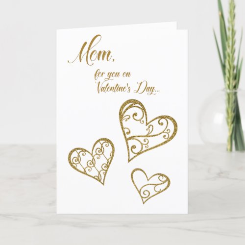 Mom for You on Valentines Day Gold Hearts Holiday Card
