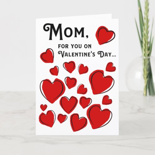 Mom for You on Valentines Day Red  Black Hearts Holiday Card