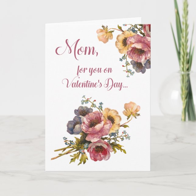 Mom for You on Valentine's Day Victorian Flowers Holiday Card (Front)