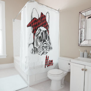 Mom French Bulldog With Red Plaid Gift Shower Curtain