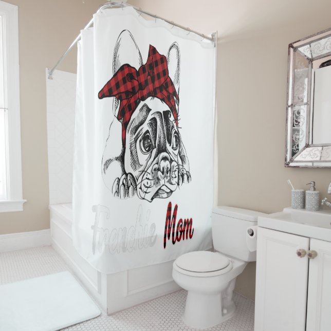 Mom French Bulldog With Red Plaid Gift Shower Curtain (In Situ)