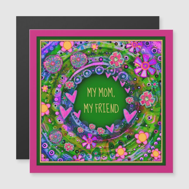 Mom Friend Pretty Floral Green Magnetic Card (Front/Back)