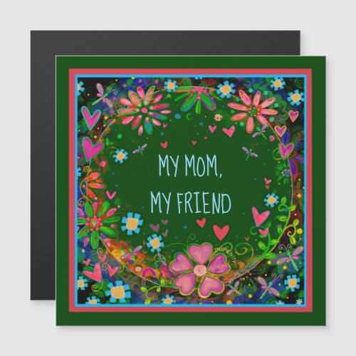 Mom Friend Pretty Floral Heart Green Magnetic Card