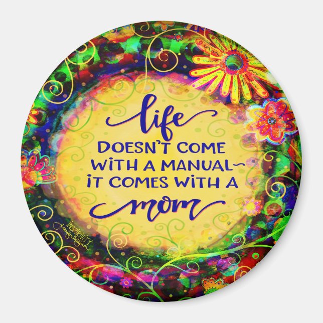 Mom Fun Manual Quote pretty Floral Inspirivity  Magnet (Front)