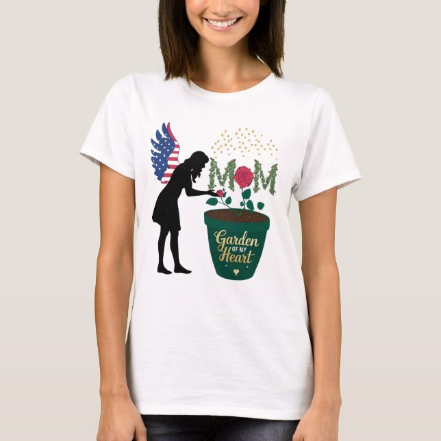 Mom – Garden of My Heart Floral Angel Design T-Shirt (Front)