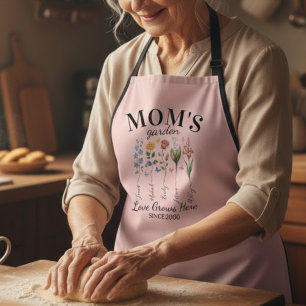 Mom Garden Watercolor Floral Pink Typography Apron