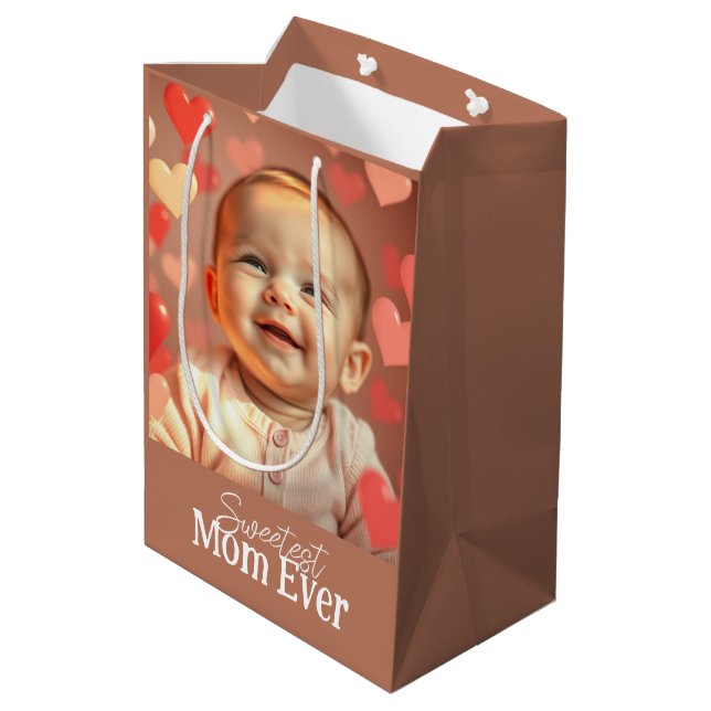 Mom Gift Add Photo and Text Medium Gift Bag (Back Angled)