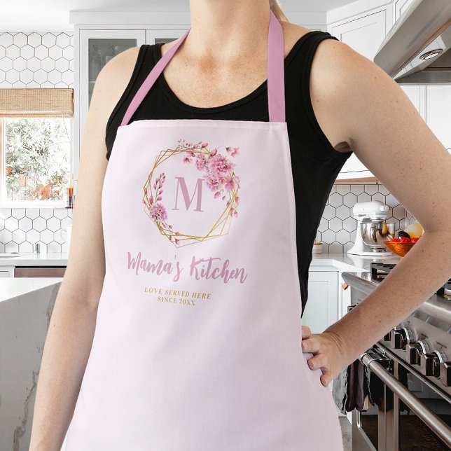 Mom Gift Dusty Pink Wildflowers Monogram Floral Apron (pink mom apron personalized christmas gift gold geometric floral frame monogram pretty cute chic)