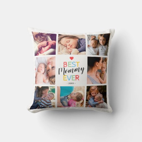 Mom Gift | Photo Collage Throw Pillow - Cute heart personalized mom gift featuring a 16 photo collage pillow, 2 sweet mom sayings, and your names.