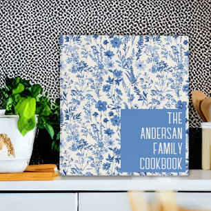 Mom Gift Vintage Toile Blue Floral Family Recipe 3 Ring Binder