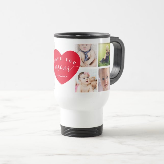 Mom Gifts Customized Photo Collage Modern Heart Travel Mug (Front Right)