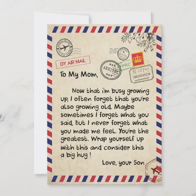 Mom Gifts | Letter To My Mom Love From Son Holiday Card (Front)