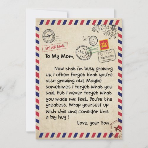Mom Gifts  Letter To My Mom Love From Son Holiday Card