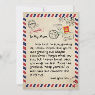 Mom Gifts   Letter To My Mom Love From Son Invitation