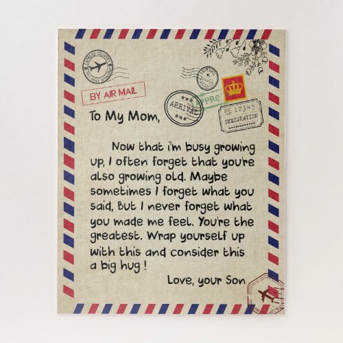 Mom Gifts  Letter To My Mom Love From Son Jigsaw Puzzle