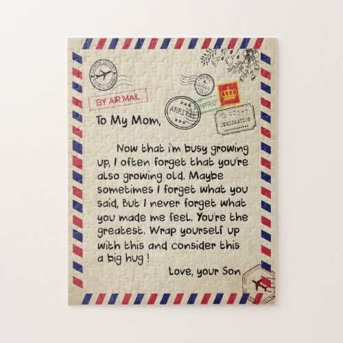 Mom Gifts  Letter To My Mom Love From Son Jigsaw Puzzle