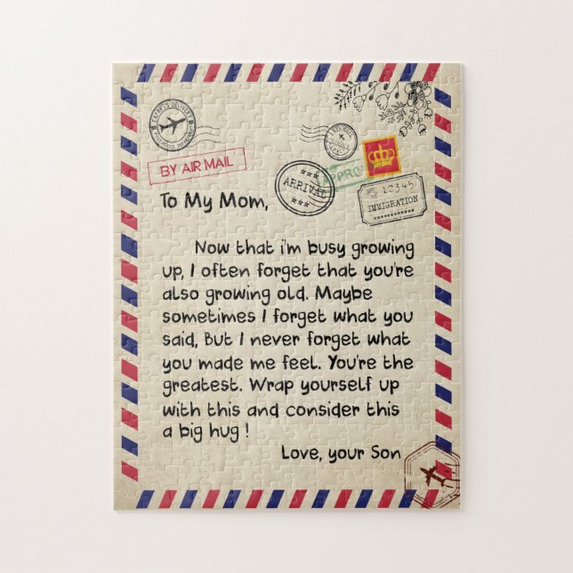 Mom Gifts | Letter To My Mom Love From Son Jigsaw Puzzle (Vertical)