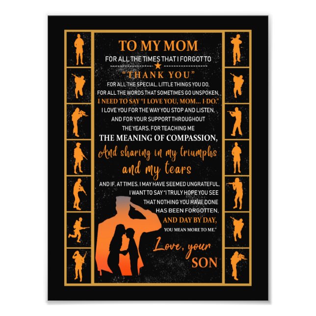 Mom Gifts | Letter To My Mom Love From Son Photo Print (Front)