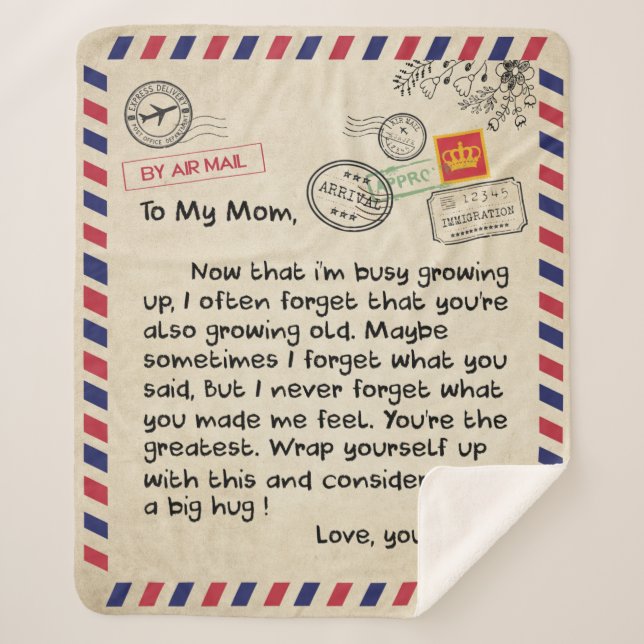 Mom Gifts | Letter To My Mom Love From Son Sherpa Blanket (Front)