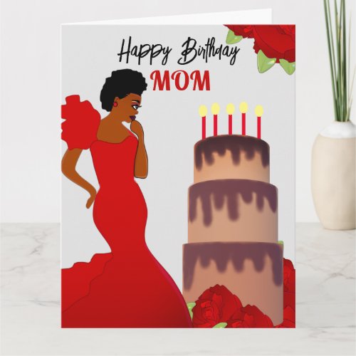 Mom Glam Red Roses  Cake African American Card