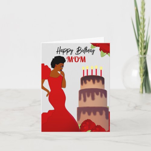 Mom Glam Red Roses  Cake African American Card